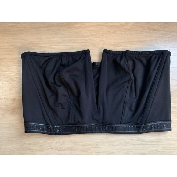 Victorias Secret Black Strapless Corset Bra Bralette Top Size 36B V Cut Side Zip - Picture 1 of 7